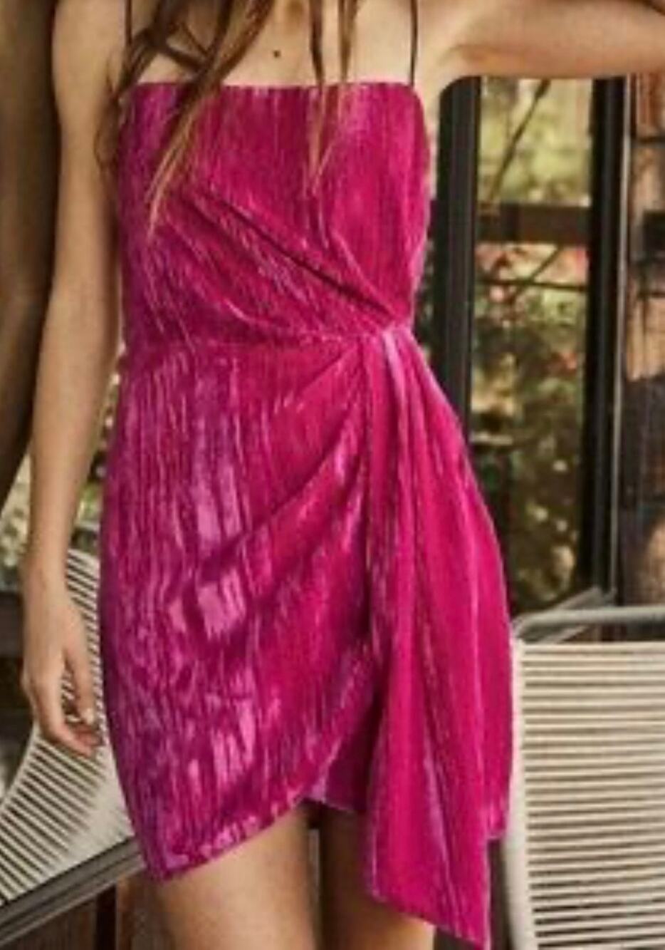 Saylor Mini Dress Pink Crushed Velvet Asymmetric Hem Spaghetti Straps size Small
